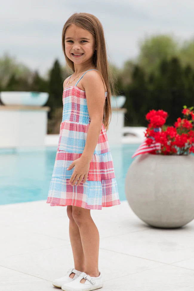 Kid's Tea With You Red and Light Blue Plaid Gauze Dress SALE