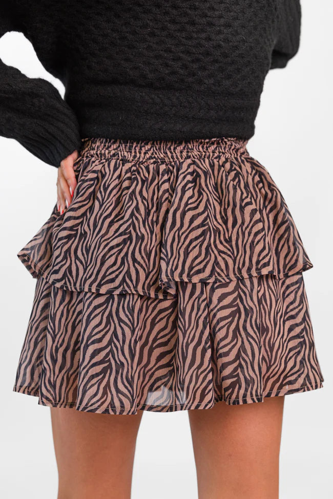 Breezy In Wild Over You Black and Tan Tiered Zebra Skort FINAL SALE