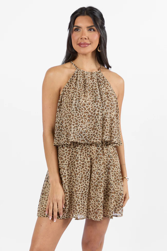 Spotlight Moment Leopard Print Halter Neck Romper