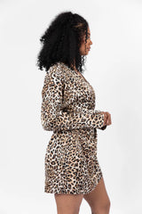 You Wish Leopard Satin Printed Wrap Dress