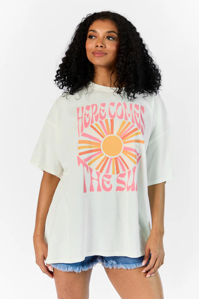 Here Comes The Sun Burst Off White Hyfve Oversized Graphic Tee