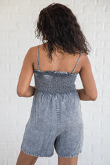 Embracing Change Grey Acid Wash Smocked Romper SALE