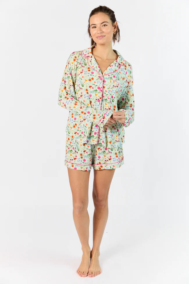 Good To Get Away Botanical Floral Pajama Shorts