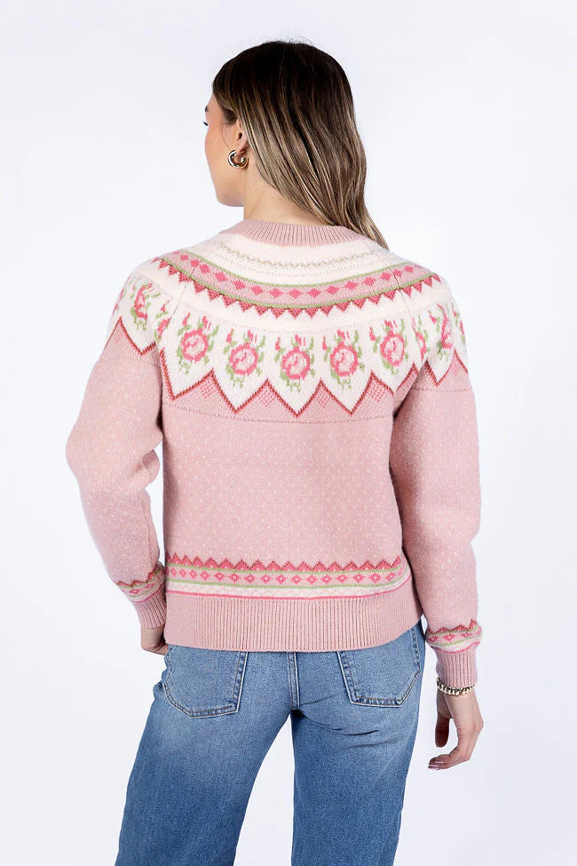 Sunny Meadow Pink Floral Fair Isle Cardigan