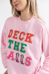 Deck The Halls Chenille Patch Light Pink Oversized Graphic Sweatshirt FINAL SALE