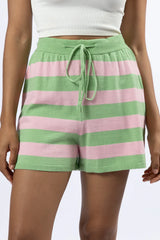 Pulling Heartstrings Green and Pink Striped Knit Shorts SALE