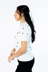 Polka Dot Daydreams Ivory and Black Short Sleeve Sweater