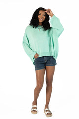 Tell Me Everything Aqua Oversized Pocketed Light Weight Sweater