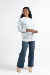 Feeling Like Love Ivory and Blue Floral Crew Neck Sweater SALE