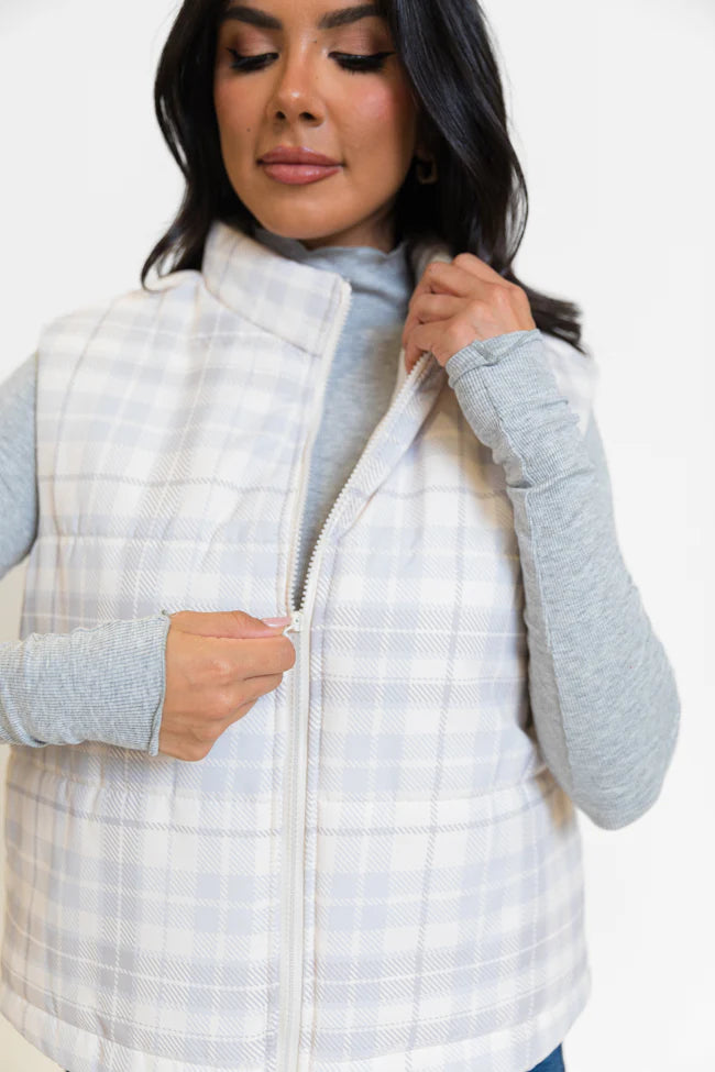 In A Bubble Beige Plaid Puffer Vest SALE