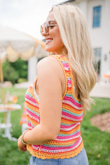 We Were Us Pink And Orange Multi Stripe Crochet Tank SALE