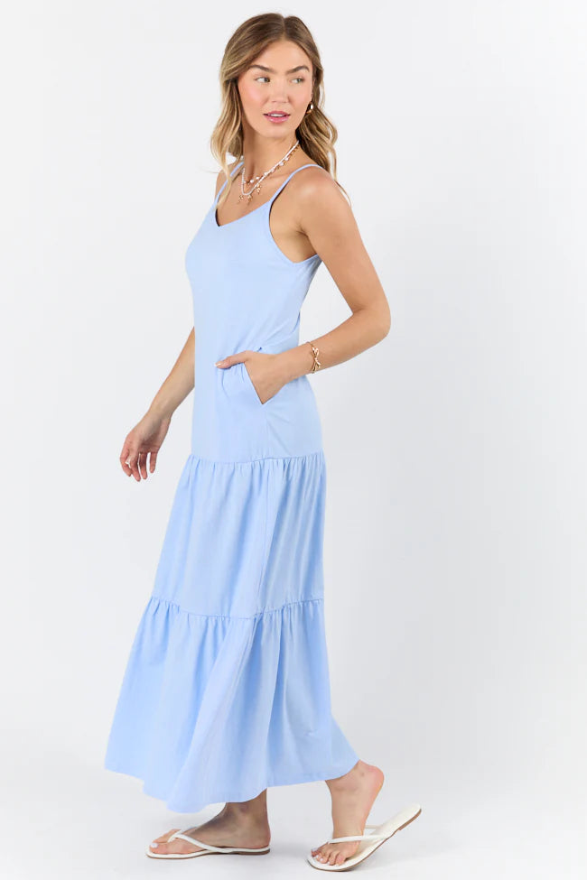 Sweet Melodies Blue Ribbed Knit Maxi Dress