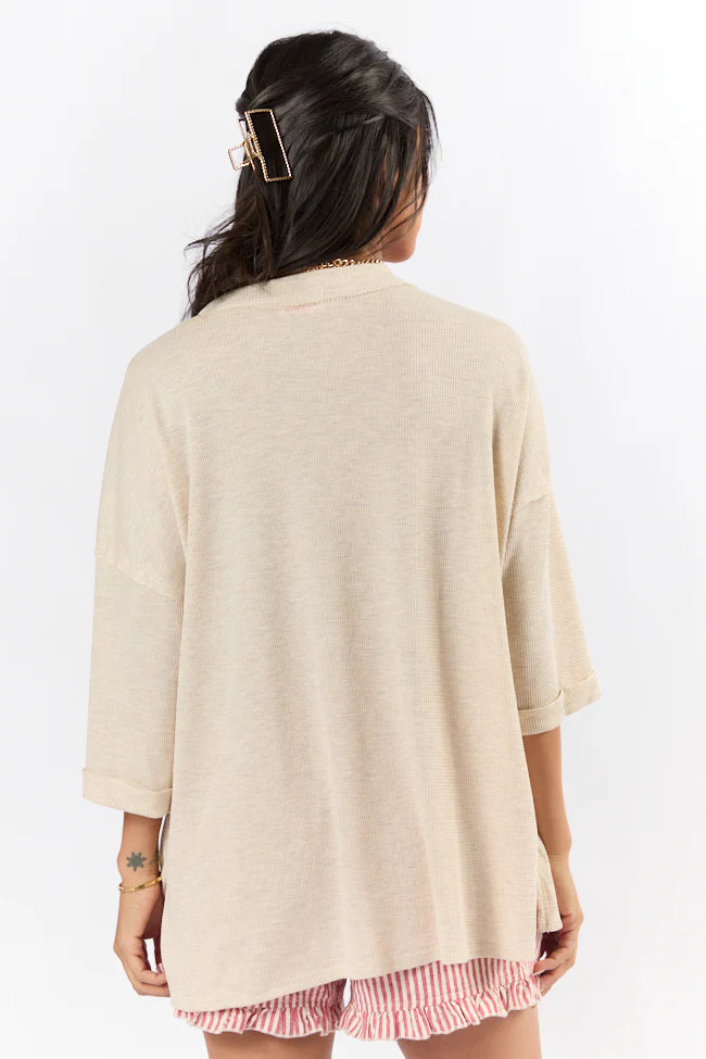 It's Our Time Oatmeal Oversized Pocketed Waffle Tee