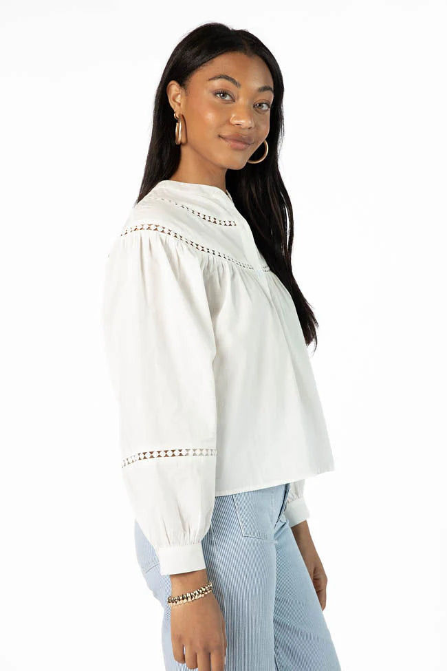 Memorable Moments Ivory Ladder Detail Long Sleeve Woven Blouse