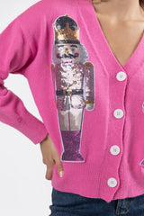 Let's Get Crackin' Pink Sequin Nutcracker Cardigan  FINAL SALE