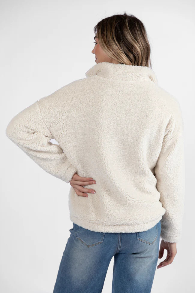 Stay Here Beige Contrast Trim Sherpa Pullover FINAL SALE