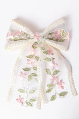 Pink Floral Embroidered Bow