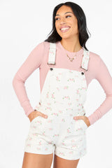 Garden Girl Ivory and Pink Multi Floral Printed Denim Overalls