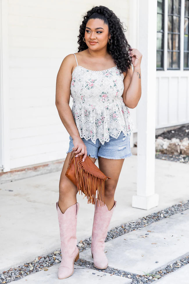 Heartbreak Proof Beige Eyelet Lace Floral Tank SALE