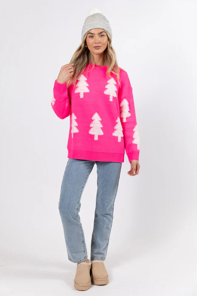 Under The Mistletoe Pink And Cream Christmas Tree Sweater FINAL SALE