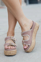 Airelle Suede and Embroidered Double Buckle Platform Sandals SALE