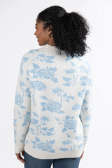 Feeling Like Love Ivory and Blue Floral Crew Neck Sweater SALE