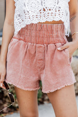 Let's Run Away Rust Acid Wash Smocked Shorts SALE