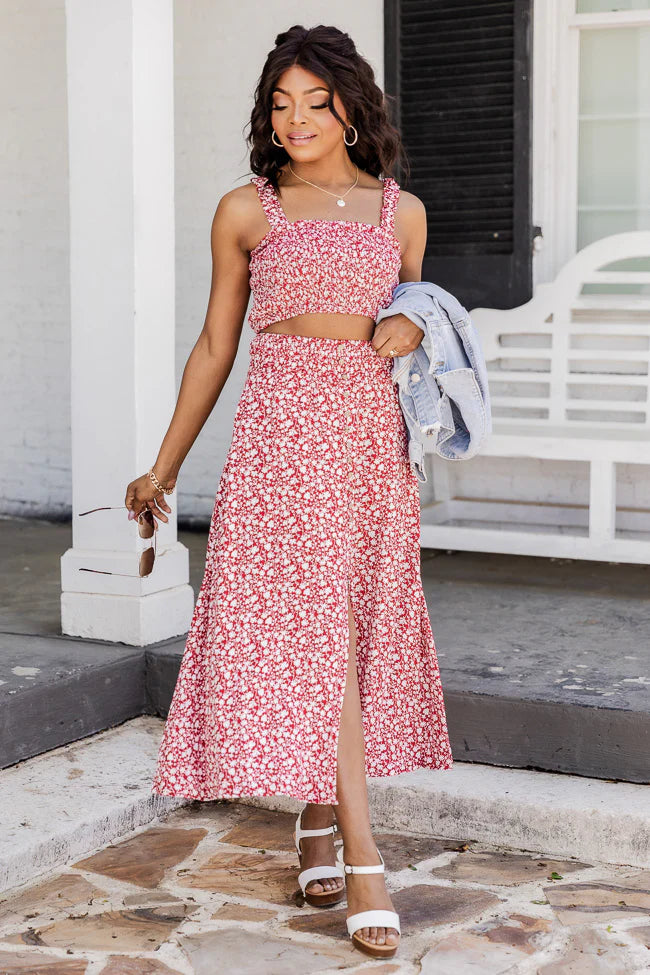 In The Know Red Floral Cropped Blouse FINAL SALE