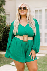 Came Here To Forget Kelly Green Long Sleeve Romper FINAL SALE