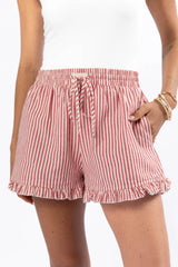 In No Rush Red Stripe Ruffle Hem Boxer Shorts