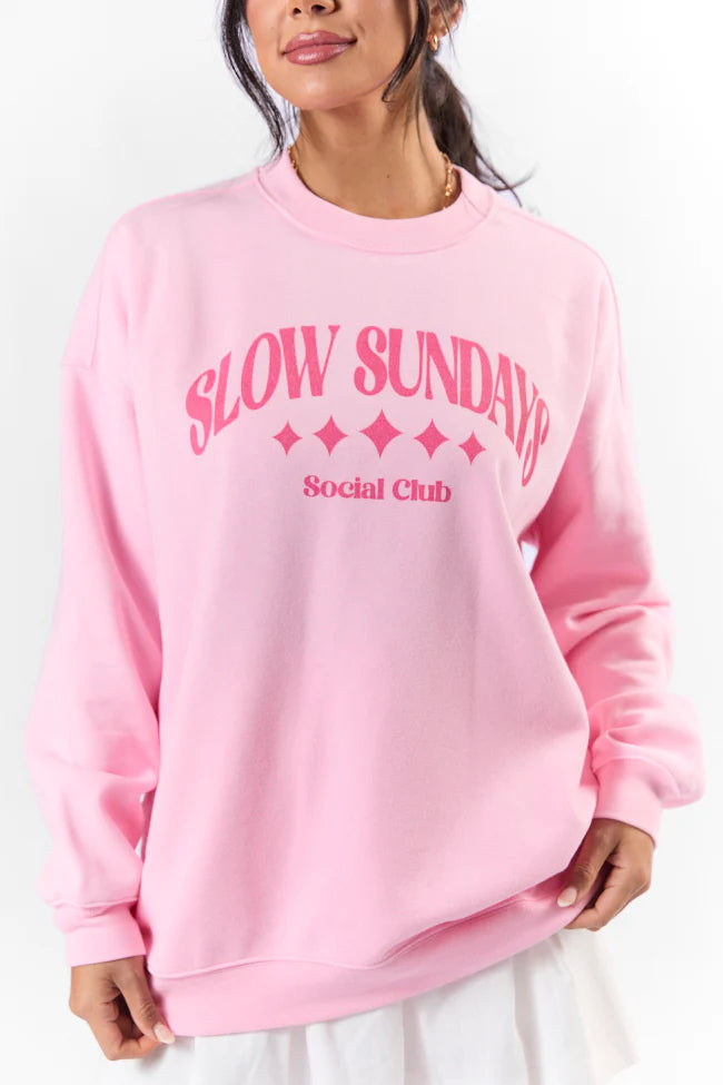 Slow Sundays Light Pink Oversized Graphic Sweatshirt