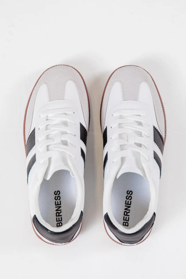 Lunden Double Stripe Black and White Leather Sneaker