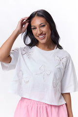 Bow-tacular Moments Bow Embroidered Lace Short Sleeve Tee