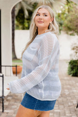 Whatever You Like Blue Striped Open Knit Sweater FINAL SALE