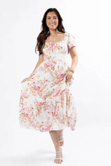 Small Town Smoke Show Pink Multi Floral Midi Dress