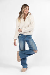 Stay Here Beige Contrast Trim Sherpa Pullover FINAL SALE