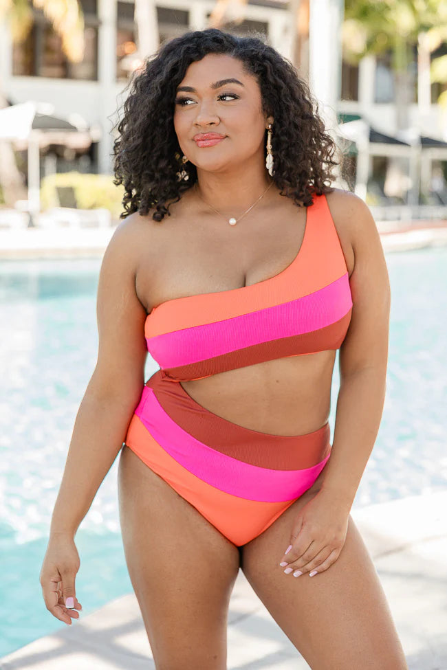 Deep Waters Striped Ribbed One Piece Cut-Out Swimsuit FINAL SALE