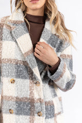 Wanting More Grey Sherpa Plaid Coat