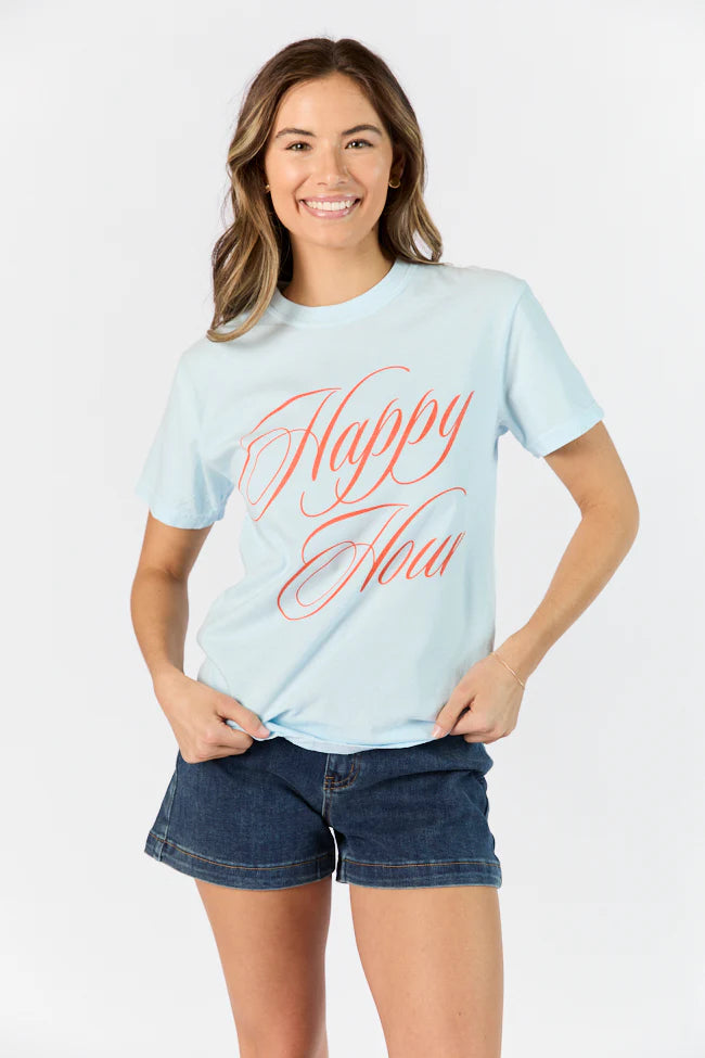 Happy Hour Chambray Comfort Color Graphic Tee