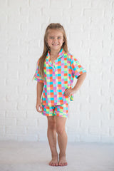 Kid's Good To Get Away In Glamour On The Grid Pajama Set SALE