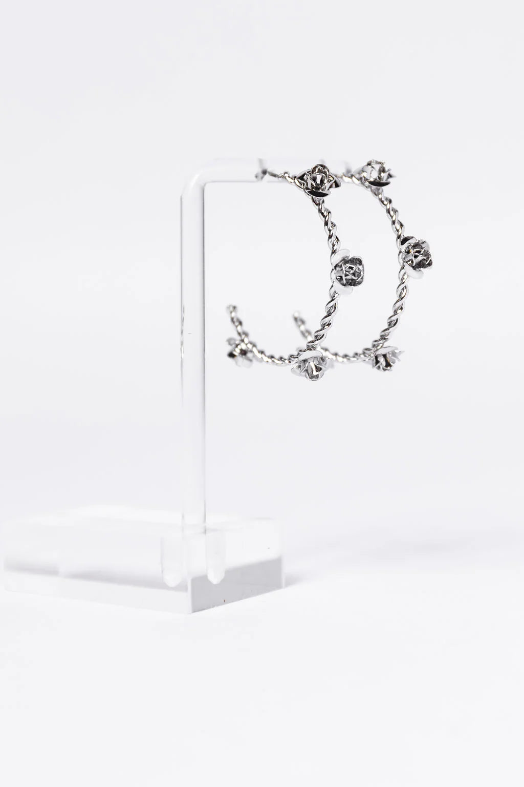 Silver Rose Hoop Earrings