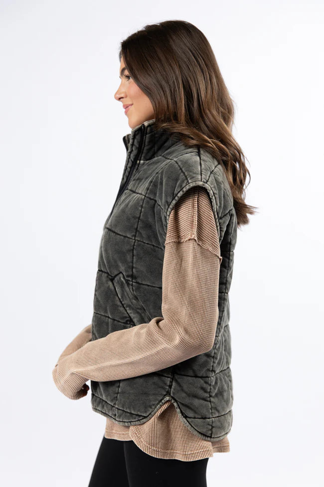 Perfect Tone Black Acid Wash Quilted Vest SALE