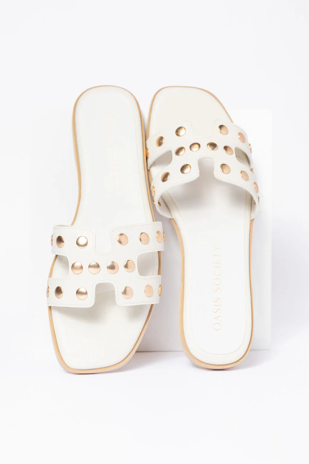 Hallie White Studded H Sandals