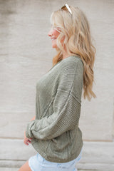 Wish For More Olive Ribbed Knit V-Neck Top