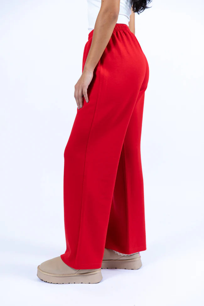 Let's Just Stay Red Knit Wide Leg Pants