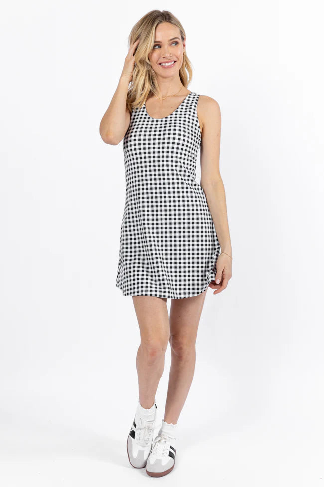 Kick It With Me In Black Gingham Active Dress