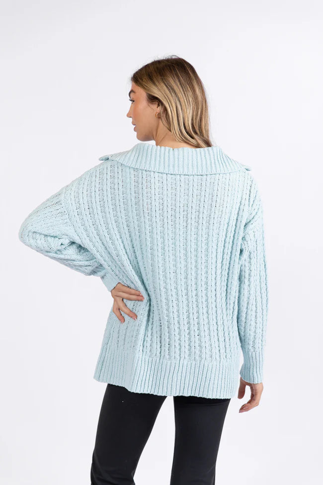 Forever Yours Blue Cable Knit Chenille Quarter Zip Sweater SALE