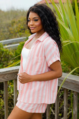 East Coasting Coral And White Striped Two Piece Set SALE