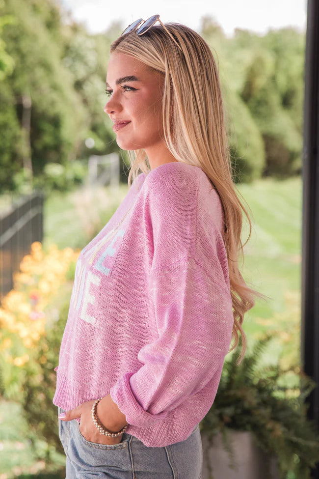 Marina Breeze Pink Lake Side Graphic Sweater SALE