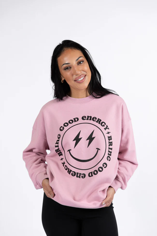 Bring Good Energy Mauve Oversized Graphic Sweatshirt